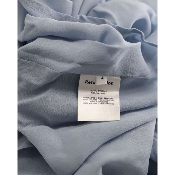 Reformation Smocked Midi Dress in Blue Viscose - Picture 5 of 5